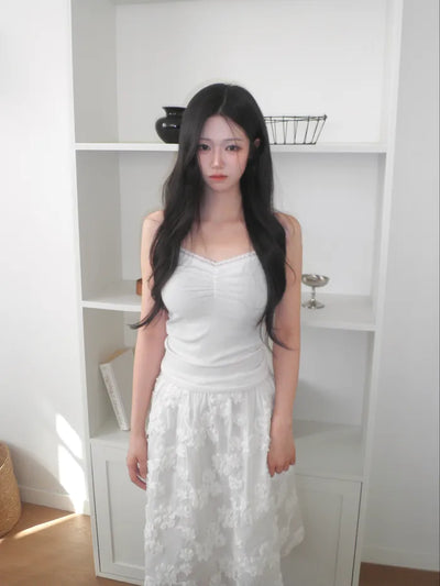 (5 colors) Lace Shirred Sleeveless