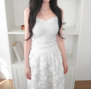 (5 colors) Lace Shirred Sleeveless