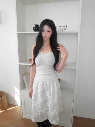 (5 colors) Lace Shirred Sleeveless