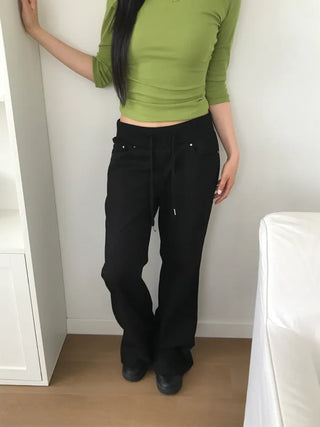 (4 colors) Rivet Waist Flare Pants