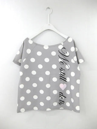 (4 colors) Polka Dot Off-Shoulder T-Shirt