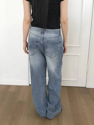(Unisex) Distressed Wash Wide Jeans