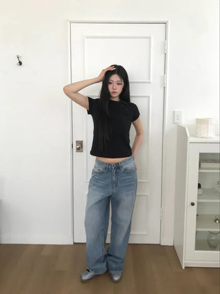 (4 colors) Asymmetrical Color T-shirt