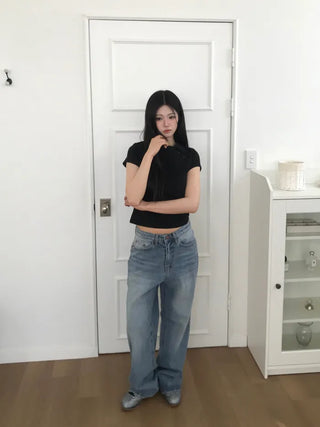 (4 colors) Asymmetrical Color T-shirt