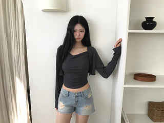 [3 colors][set] Off-shoulder knit