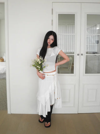 [2 colors][set] Ambal Frill Midi Skirt