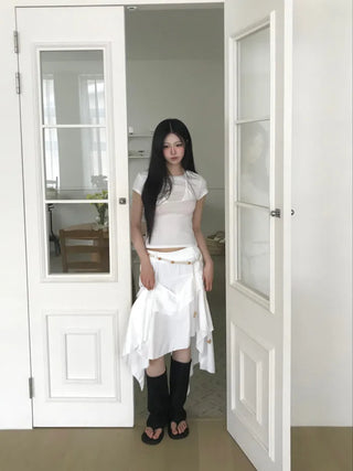 [2 colors][set] Ambal Frill Midi Skirt