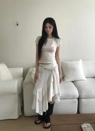 [2 colors][set] Ambal Frill Midi Skirt