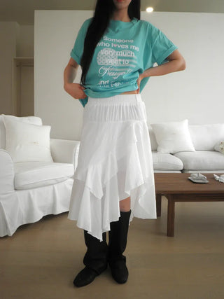 [2 colors][set] Ambal Frill Midi Skirt