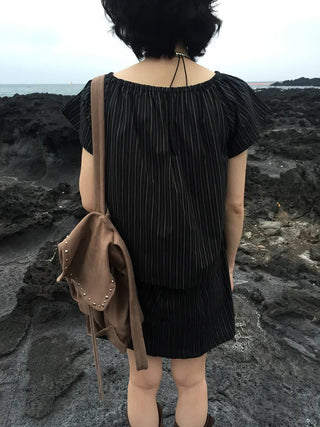 [Set-up] Striped cardigan & camisole dress
