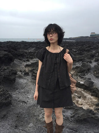[Set-up] Striped cardigan & camisole dress