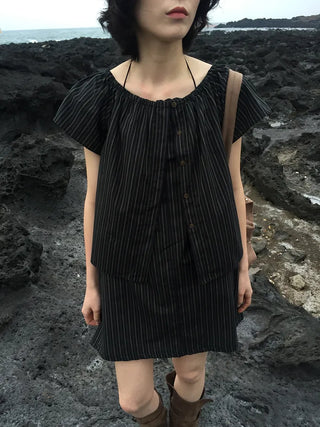 [Set-up] Striped cardigan & camisole dress