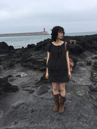 [Set-up] Striped cardigan & camisole dress