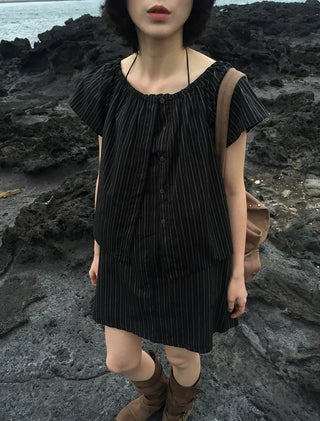 [Set-up] Striped cardigan & camisole dress
