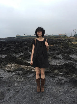 [Set-up] Striped cardigan & camisole dress
