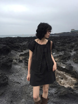 [Set-up] Striped cardigan & camisole dress