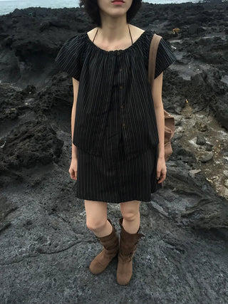 [Set-up] Striped cardigan & camisole dress