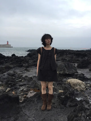 [Set-up] Striped cardigan & camisole dress