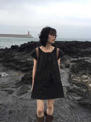 [Set-up] Striped cardigan & camisole dress