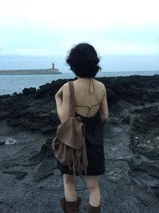 [Set-up] Striped cardigan & camisole dress
