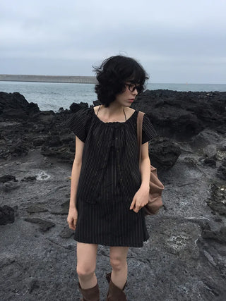 [Set-up] Striped cardigan & camisole dress