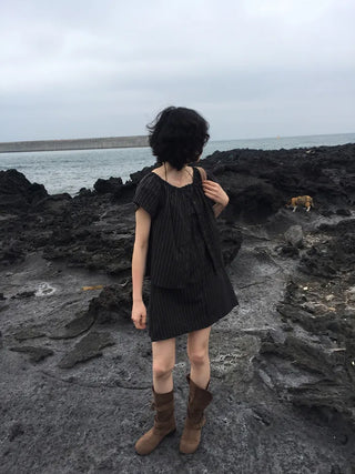 [Set-up] Striped cardigan & camisole dress