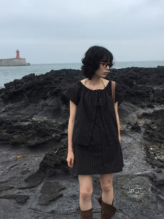 [Set-up] Striped cardigan & camisole dress