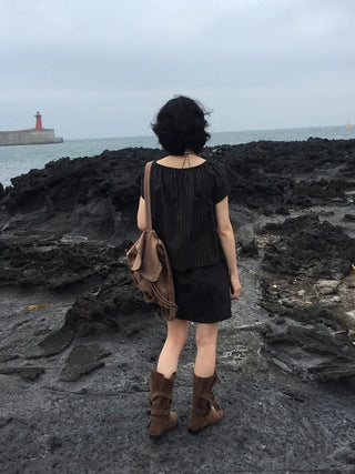 [Set-up] Striped cardigan & camisole dress