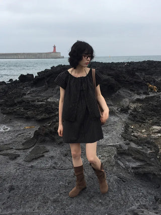 [Set-up] Striped cardigan & camisole dress