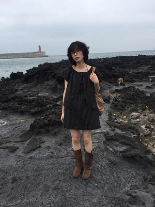 [Set-up] Striped cardigan & camisole dress
