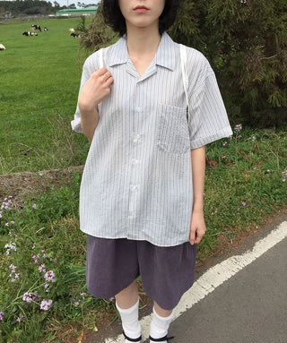 Striped short-sleeved shirt