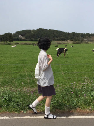 Striped short-sleeved shirt