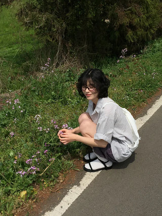 Striped short-sleeved shirt
