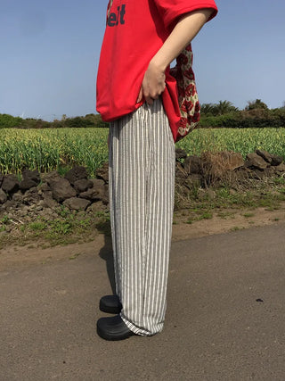 Elastic waist striped pants