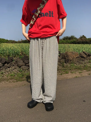 Elastic waist striped pants