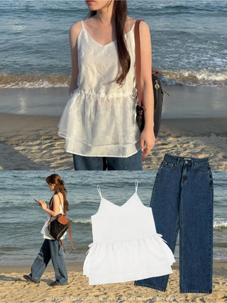 Ribbon sheer layered bustier dress
