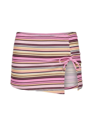 Lemargo Tie Ruched Swim Skirt Pink  Yellow Stripe