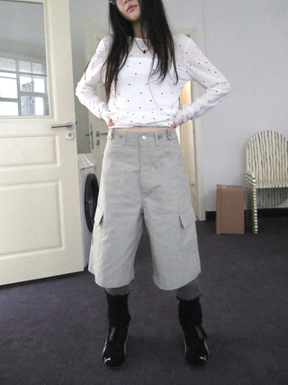 Retro High Waisted Cargo Capri Pants With Oversized Pockets