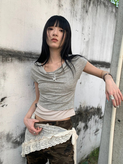 Post Apocalyptic Stacked Collar Layered Tie Detail Stretch Slim Tee