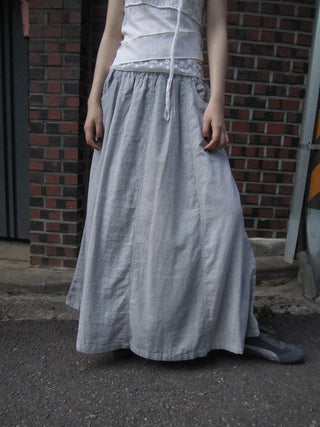 Vintage Stripe Plaid A Line Skirt with Elastic Waist