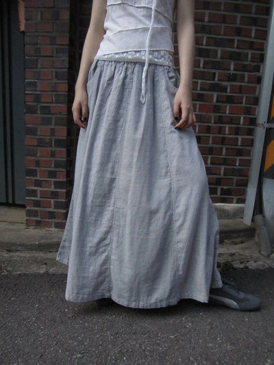 Vintage Stripe Plaid A Line Skirt with Elastic Waist
