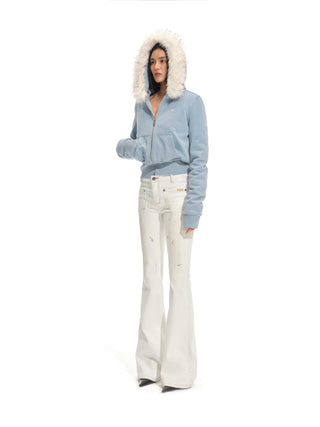 Ice Mist Blue Casual Hooded Jacket