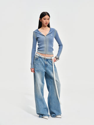 Sequin Wide-Leg Jeans