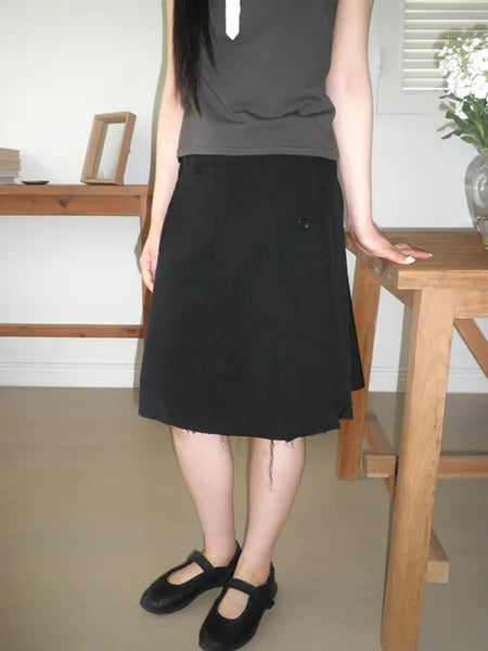 [2 colors] Cutout pleated midi skirt