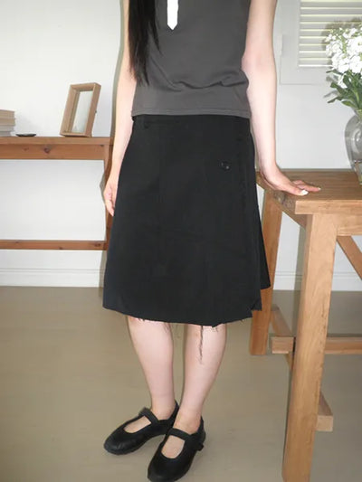 [2 colors] Cutout pleated midi skirt