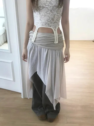[3 colors] Asymmetrical Layered Midi Skirt