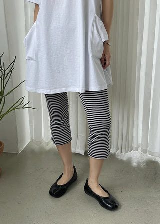 [2 colors] Striped French Leggings