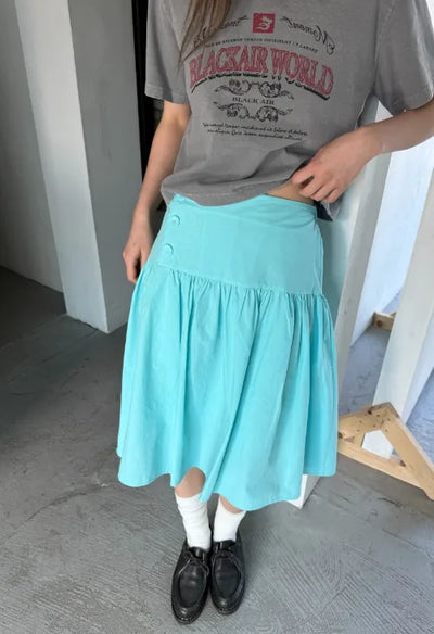 [3 colors] Side Button Midi Skirt