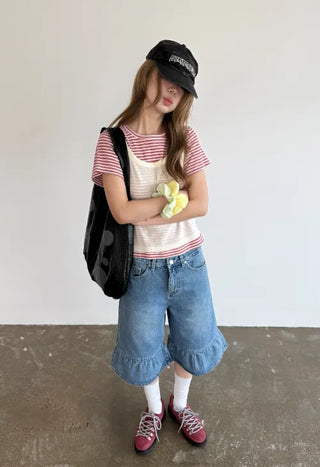 Denim frill Bermuda shorts