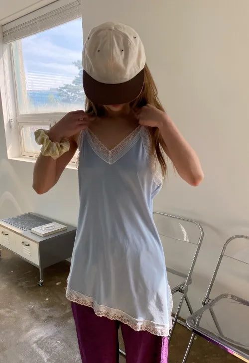[3 colors] Asymmetrical Lace Slip Dress